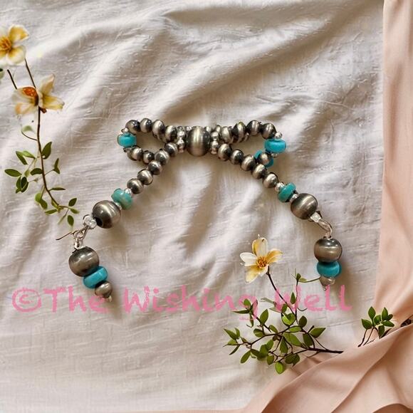 Ribbon Bow Turquoise Navajo Pearls Stretch Bead Ring Sterling 925 - Picture 3 of 3